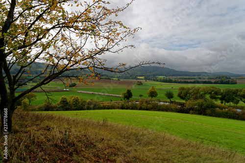 Steigerwaldlandschaft und Weinberge bei Eschenau im Naturpark Steigerwald  Gemeinde Knetzgau  Landkreis Ha  berge  Unterfranken  Franken   Deutschland