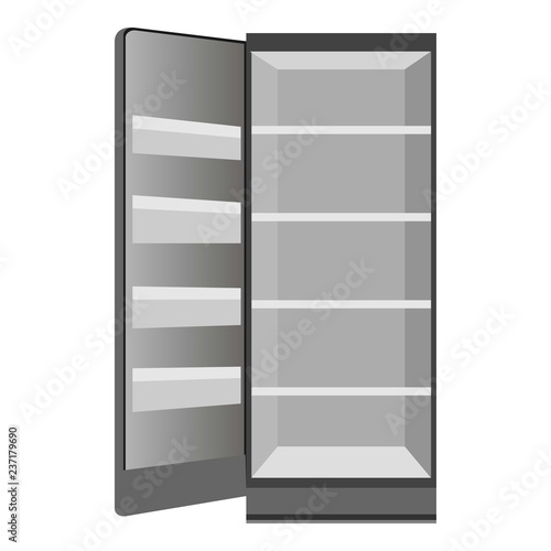 Empty open fridge icon. Cartoon of empty open fridge vector icon for web design isolated on white background