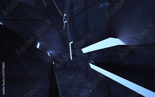 Wallpaper Mural Empty smooth abstract room interior of sheets rusted metal and blue light. Architectural background. Night view of the illuminated. 3D illustration and rendering Torontodigital.ca