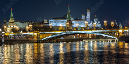 A view of the Kremlin and Moscow river at night. Russia photo