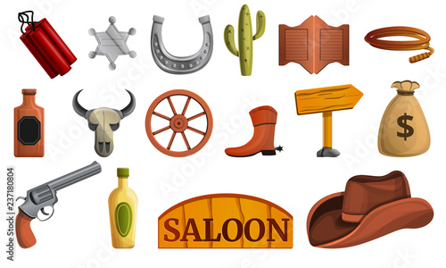 Saloon icon set. Cartoon set of saloon vector icons for web design