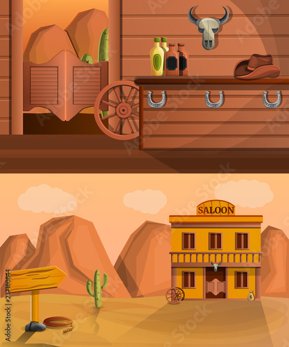 Saloon banner set. Cartoon illustration of saloon vector banner set for web design