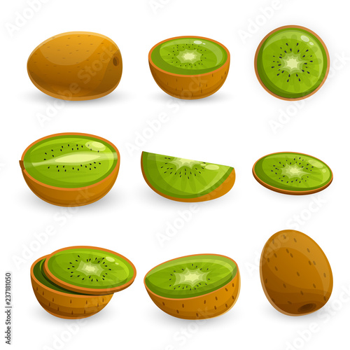 Kiwi icon set. Cartoon set of kiwi vector icons for web design