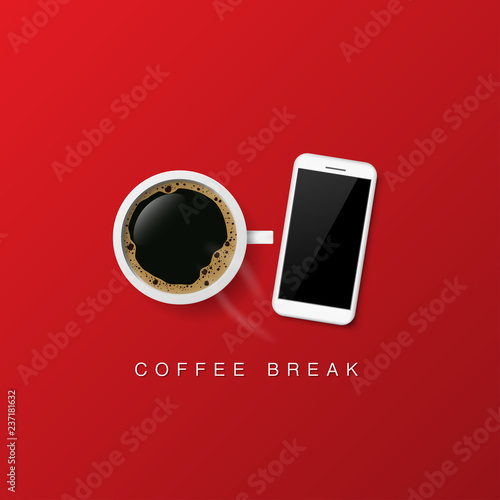 Vector design of coffee poster advertisement on red background