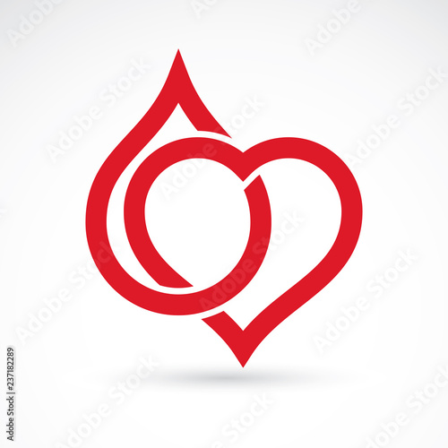 Red heart shape vector illustration composed with blood drops. Medical theme vector graphic symbol for use in medicine, rehabilitation or pharmacology.