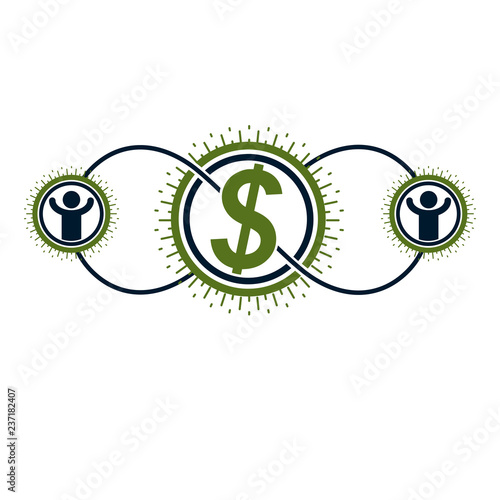 The Global Financial System conceptual logo, unique vector symbol. Dollar signs, circulation of money.