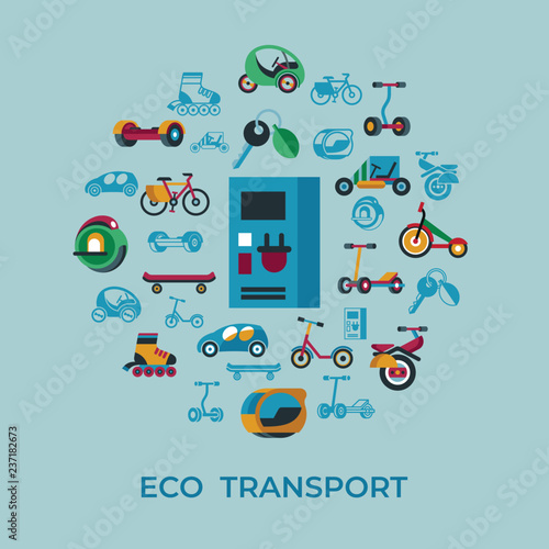 Digital vector eco transport icons set