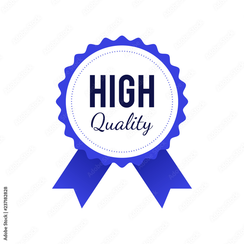 High quality badge in blue color isolated on white background