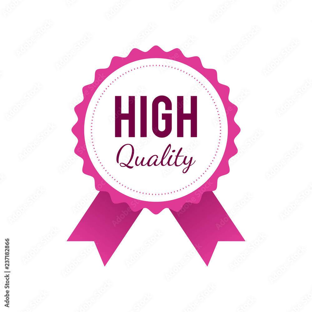 High quality badge in pink color isolated on white background High quality badge in pink color isolated on white background