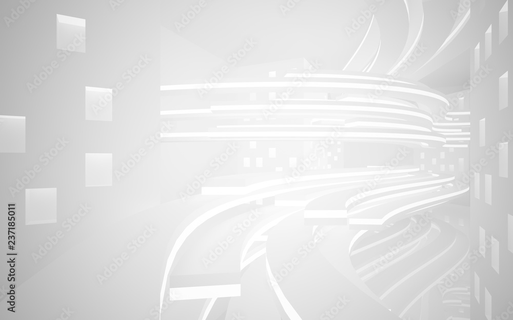 Abstract white interior highlights future. Architectural background. 3D illustration and rendering Abstract white interior highlights future. Architectural background. 3D illustration and rendering