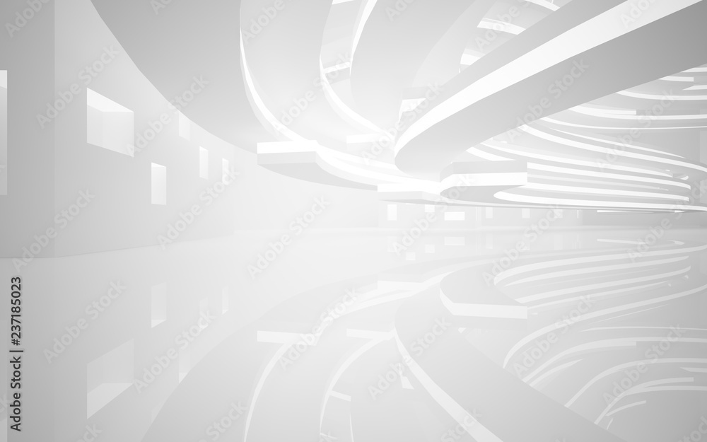 Abstract white interior highlights future. Architectural background. 3D illustration and rendering Abstract white interior highlights future. Architectural background. 3D illustration and rendering