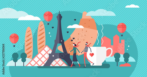 Paris vector illustration. Famous french city tourist symbols collection.