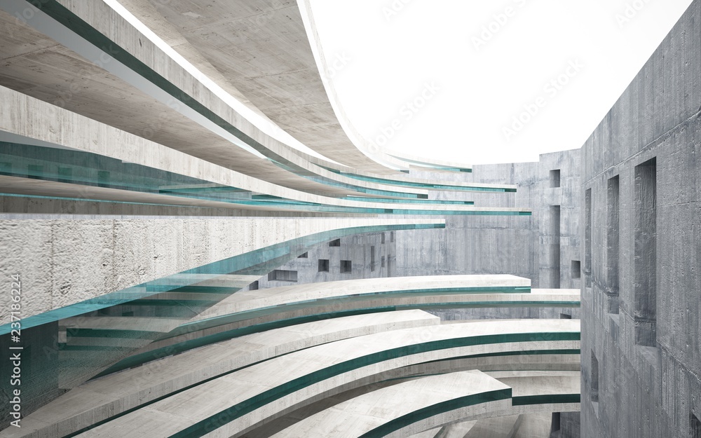 Fototapeta premium Abstract background in the form of high-rise buildings made of dark concrete with blue windows. 3D illustration and rendering