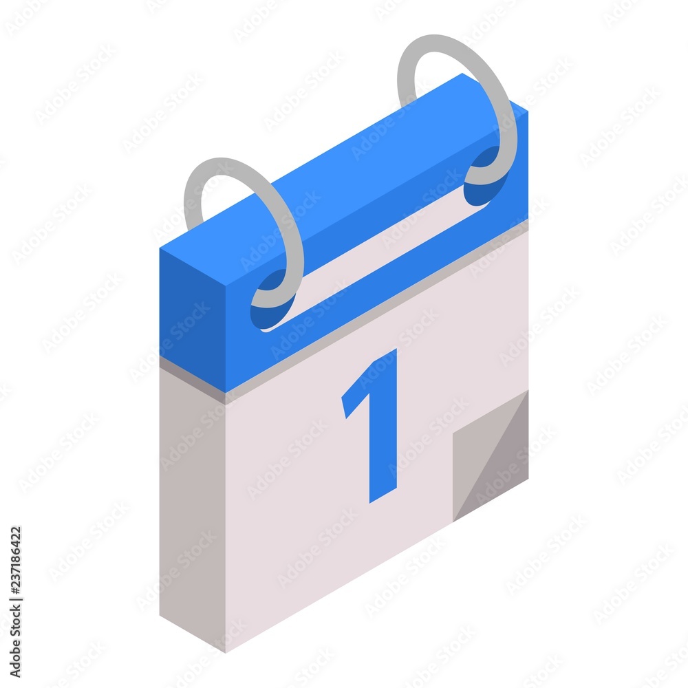 First calendar date icon. Isometric of first calendar date vector icon for web design isolated on white background First calendar date icon. Isometric of first calendar date vector icon for web design isolated on white background