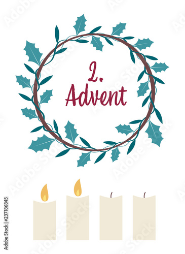 an advent wreath with candles. the 2. Advent.