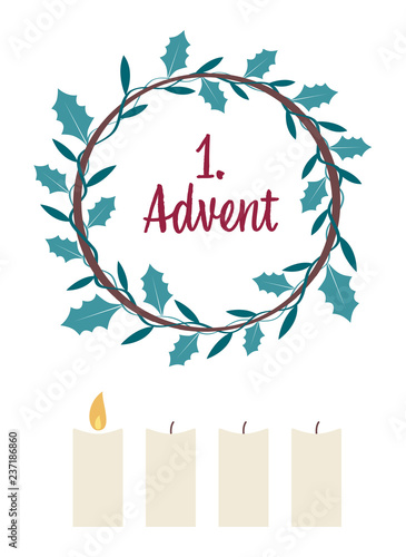 an advent wreath with candles. the 1. Advent.