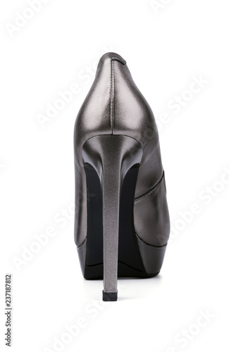 Silver women's heel shoe isolated on white background