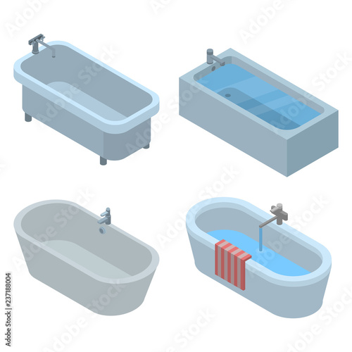 Bathtub icon set. Isometric set of bathtub vector icons for web design isolated on white background