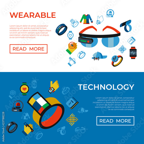Digital vector wearable technology icons set