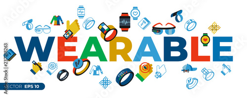 Digital vector wearable technology icons set