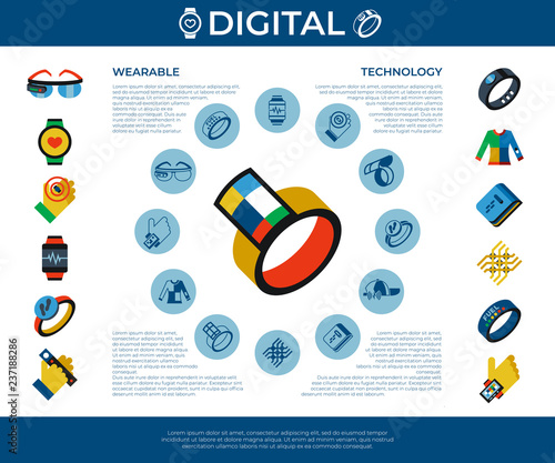 Digital vector wearable technology icons set