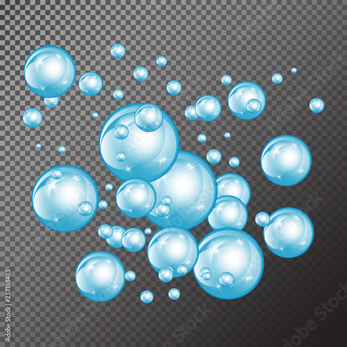 Bubbles underwater texture isolated on transparent background. Fizzy sparkles in water, sea, ocean. Undersea illustration. © liagloss