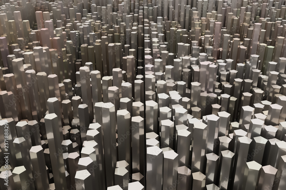 Fototapeta premium Geometric structure block. For graphic design or background, shape composition. Gray or silver 3D rendering.