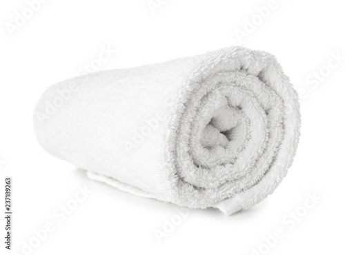 Clean rolled towel on white background