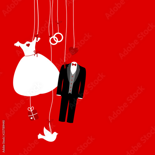 Hanging Wedding Symbols Red Background