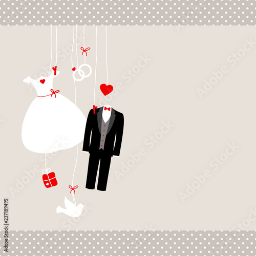 Hanging Wedding Symbols Retro Beige/Red Dots