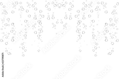 Bubbles underwater texture isolated on white background. Fizzy sparkles in water, sea, ocean. Undersea illustration.