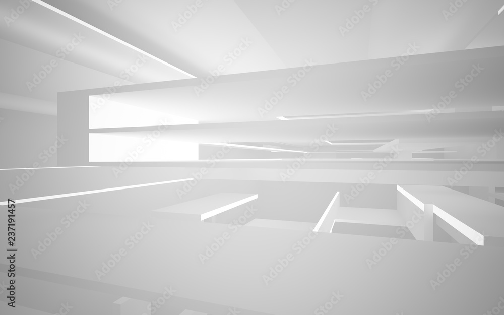 Abstract white interior highlights future. Architectural background. 3D illustration and rendering