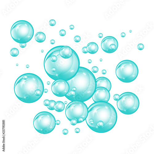 Bubbles underwater texture isolated on white background. Fizzy sparkles in water, sea, ocean. Undersea illustration.