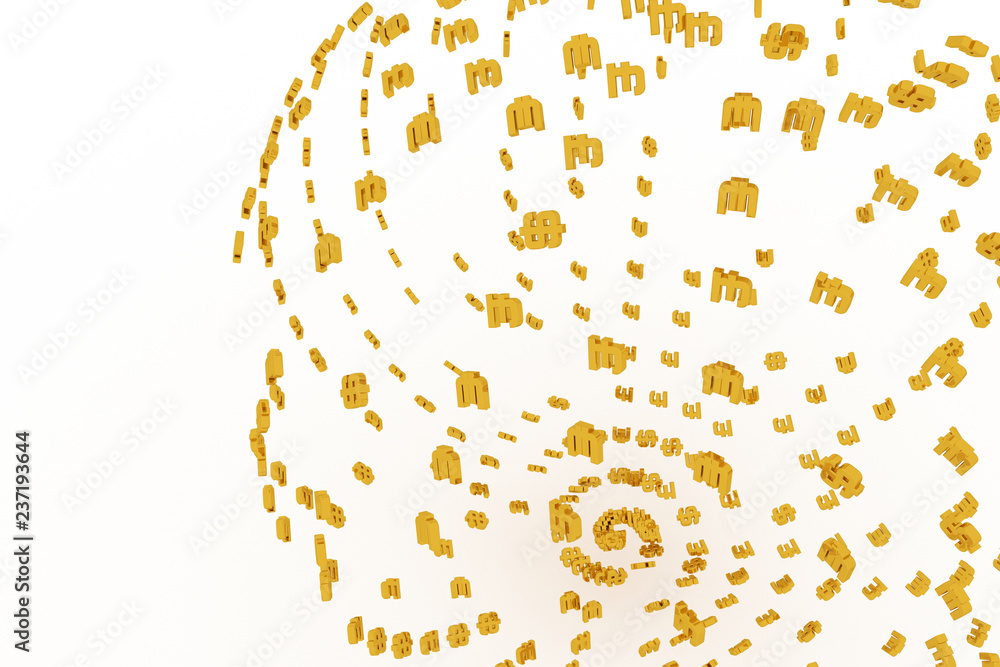 Abstract business or finance, made up from currency character sphere or planet. Wallpaper for graphic design. Gold color 3D rendering. Abstract business or finance, made up from currency character sphere or planet. Wallpaper for graphic design. Gold color 3D rendering.
