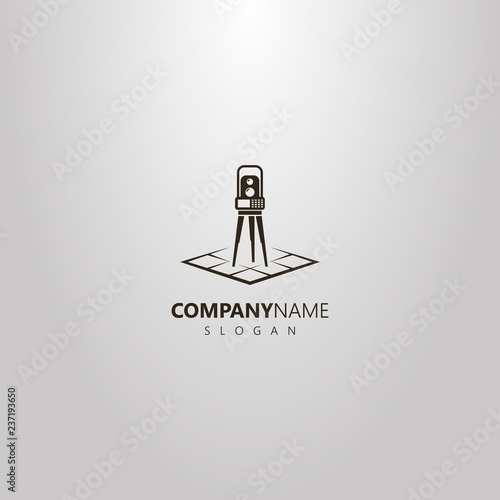 black and white vector simple geometric logo of total station on a rhombus map