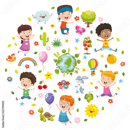 Vector Illustration Of Kids Nature Concept