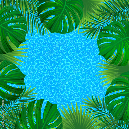 tropical landscape. Square border frame. Vector illustration. beautiful tropic background. good choice for summer, travelling, vacation designs. Ocean coastline wallpaper.