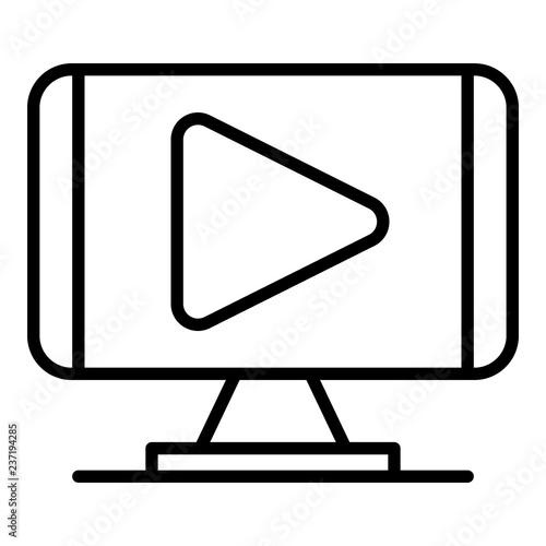 Play video monitor icon. Outline play video monitor vector icon for web design isolated on white background