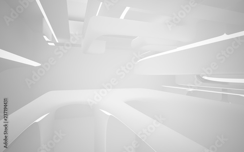 Abstract smooth white interior of the future. Night view from the backlight. Architectural background. 3D illustration and rendering 