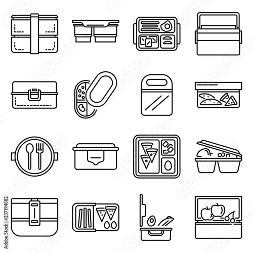 Lunchbox icon set. Outline set of lunchbox vector icons for web design isolated on white background