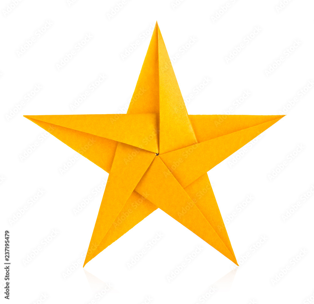 Golden star of origami. - obrazy, fototapety, plakaty 