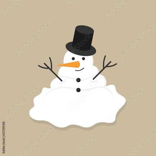 Cute melted snowman vector illustration icon. Winter, holiday, christmas funny snowman. Isolated on beige background.
