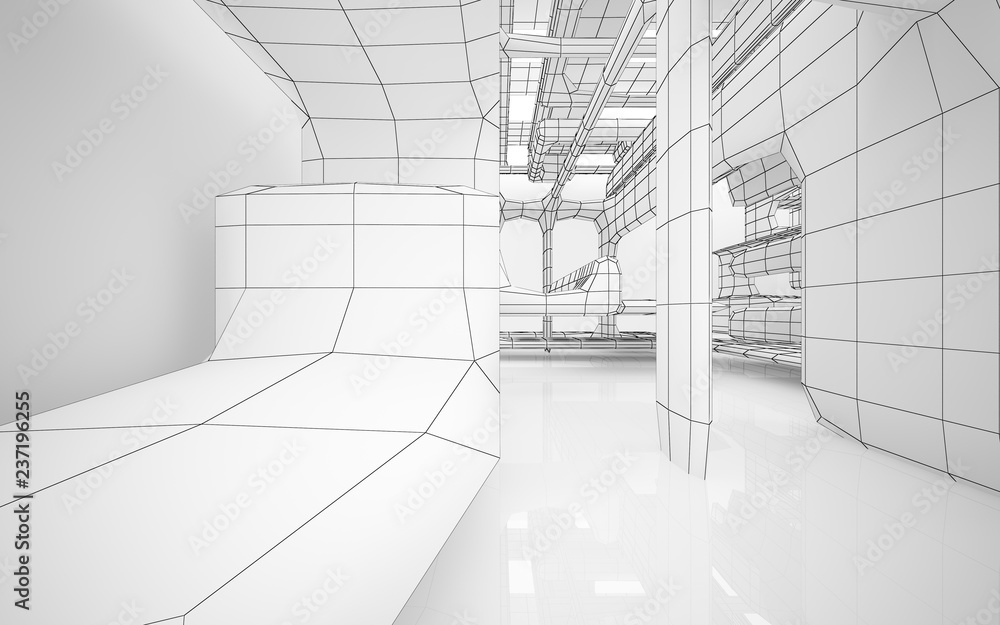 Obraz premium Abstract white interior highlights future. Polygon drawing. Architectural background. 3D illustration and rendering