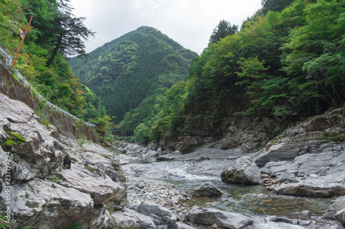Mountain river flowing through the Mitarai ravine Nara.