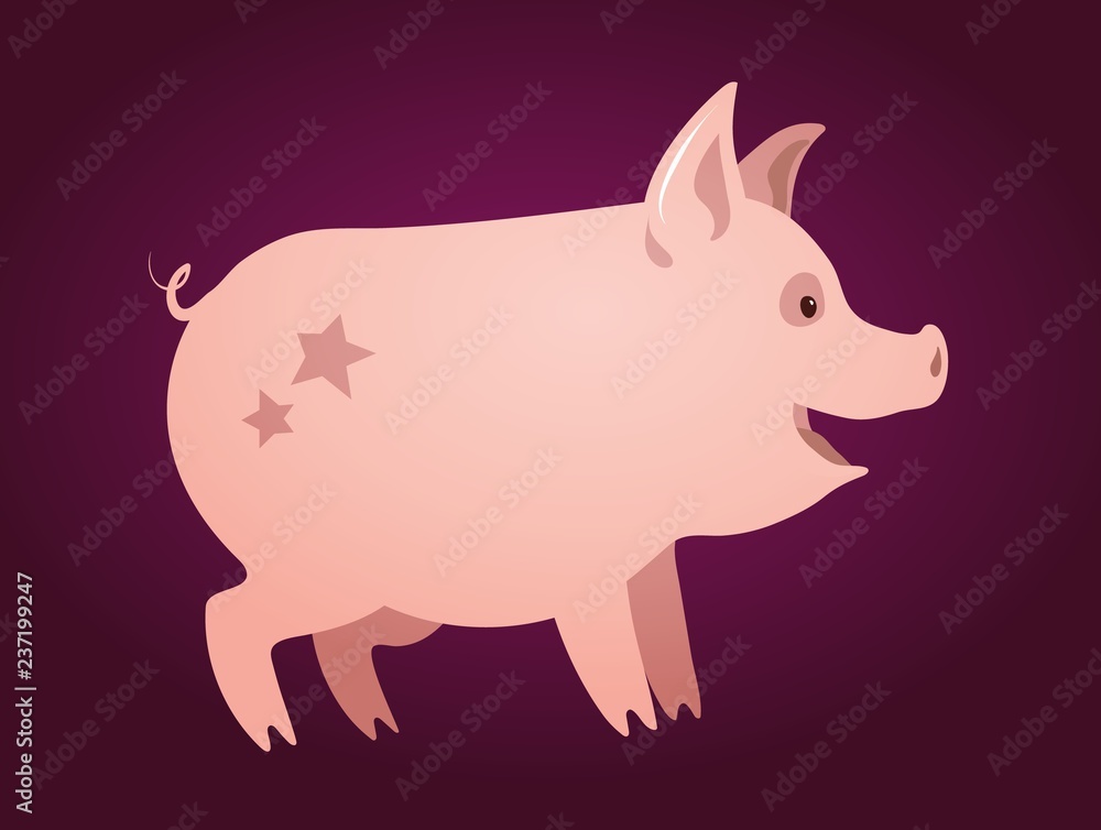 Cute pink piglet with stars on his back, hand drawn cartoon vector illustration Cute pink piglet with stars on his back, hand drawn cartoon vector illustration