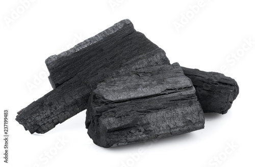 Natural wood charcoal, traditional charcoal or hard wood charcoal isolated on white background photo