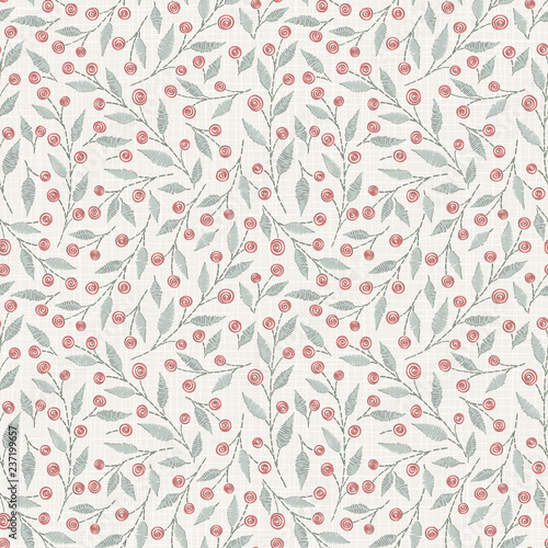 Wallpaper Mural  Embroidery floral seamless pattern on linen cloth texture Torontodigital.ca