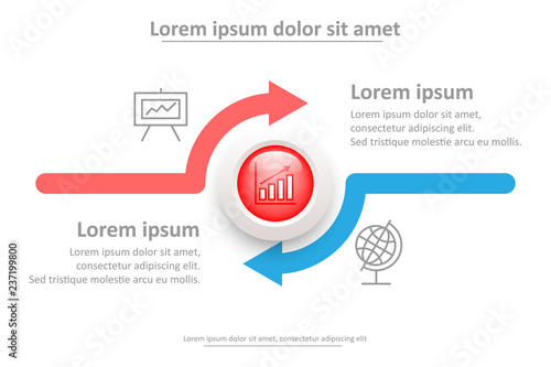3D Red marble circle with two color arrows for website presentation cover poster vector design infographic illustration concept