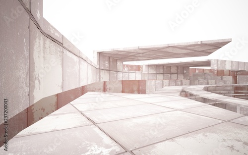 empty abstract room interior of sheets rusted metal. Architectural background. 3D illustration and rendering