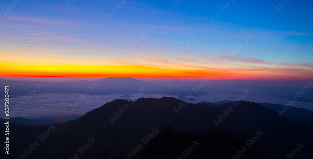 Fototapeta premium Morning sunrise over mist .
